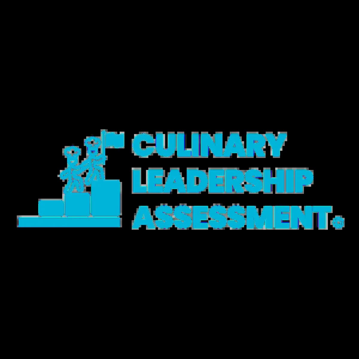 Culinary Leadership Assessment logo with two chef figures climbing steps holding a flag in turquoise blue